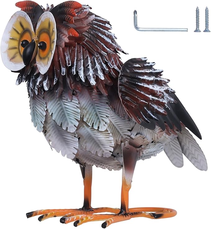 hogardeck Owl Garden Decor Outdoor Statues, Large Metal Bird Standing Yard Art, Lawn Sculptures Ornaments for Outside Patio Pond Backyard, Holiday Sympathy Gifts for Grandma Mom
