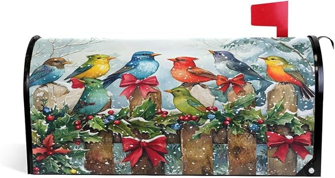 SUABO Mailbox Cover Christmas Colorful Birds Standard Magnetic Mailbox Covers Wraps for Christmas Home Yard Garden Decor