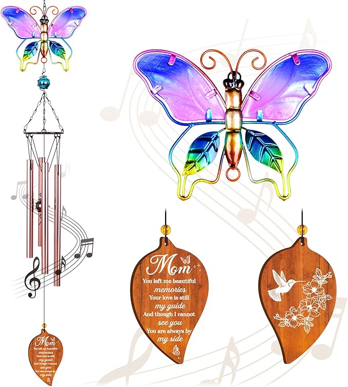 Butterfly Sympathy Wind Chimes for Loss of Mom,Memorial Gifts for Loss of Mom,Loss of Mother Sympathy Gifts,Bereavement Gift Ideas,Windchimes Outdoors