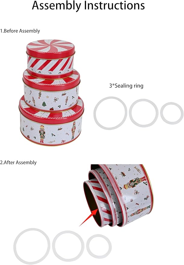 Christmas Cookie Tin Set of 3 Decorative Metal Storage Tin Boxes with Lids for Home Decor Memory Boxes for Keepsakes and Photos(WhiteRed)