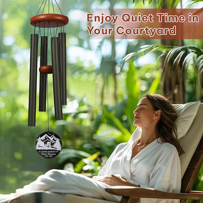 Personalized Mountain Biker Memorial Wind Chime – Custom “in Loving Memory” Cycling Design – White Engraved Outdoor Sympathy Gift for Loss of Loved One – Inspired Adventure Tribute Windchime