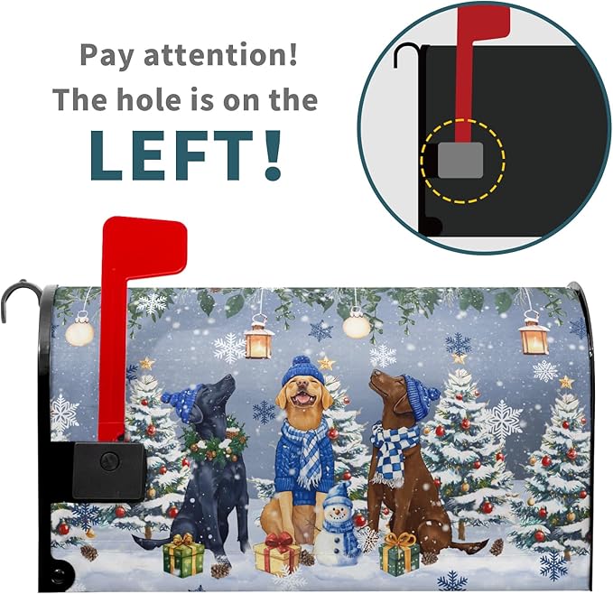 Winter Dog Magnetic Mailbox Cover, 21x18 Inch Christmas Puppy Tree Snowman Decorative Waterproof Mailbox Wrap Letter Post Cover Standard Size for Garden Yard Outdoor Season Outside