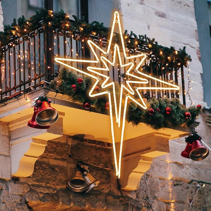 Large 28" Twinkle Bethlehem Star Pre-lit Super-Bright LED Outdoor Christmas Decoration with 11 Functions and Timer Waterproof for Outdoor Home Party Wall(Warm White)