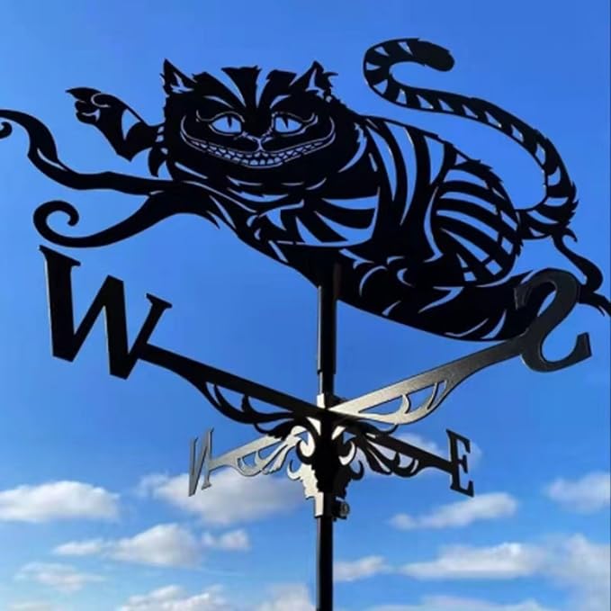 Metal Rooster Shape Weathervane, Roof Mount Weather Chicken Wind Vane Direction Indicator,Outdoor Scene Garden Chicken Weather Vane Ornament for for Shed Farmhouse Patio Decor(Cat)