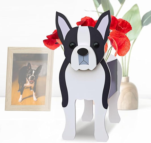 Boston Terrier Dog Planter, Cute Animal Shape Flower Planters, Plant Pots for Indoor/Outdoor Garden Decor, Unique Gifts/Souvenirs for Pet Lovers