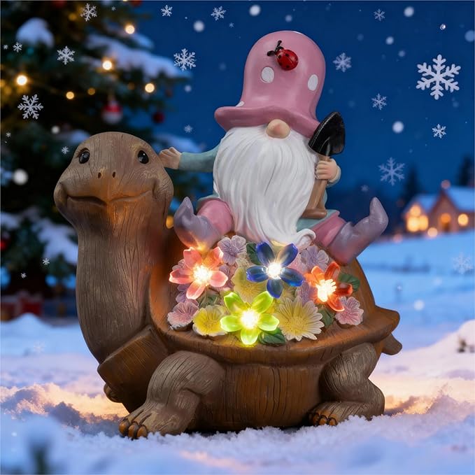 Solar Gnomes Outdoor Turtle Garden Statue for Yard with Outdoor Decorations for Patio Mom Gift