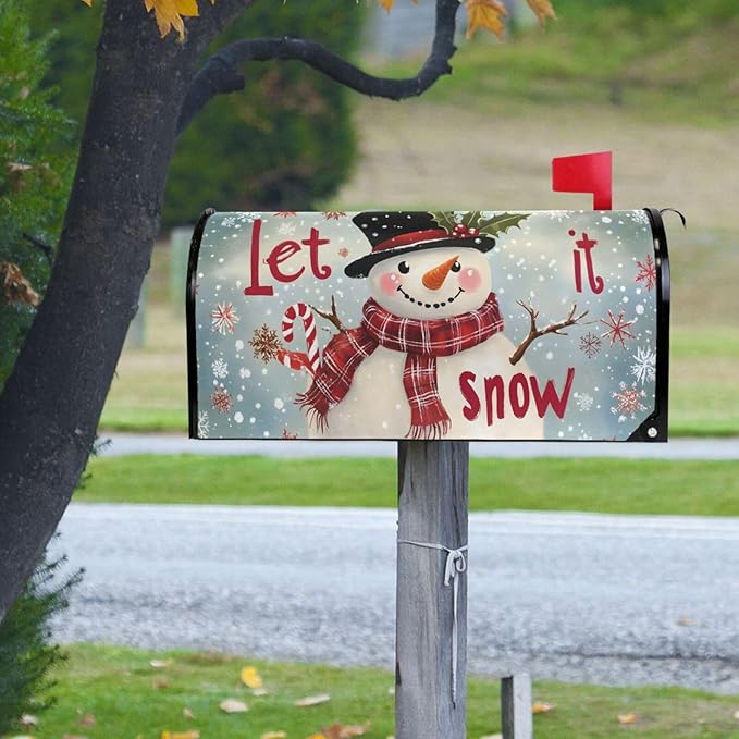 ALAZA Let it Snow Winter Snowman Magnetic Mailbox Cover MailWraps Garden Yard Home Decor for Outside Oversized-25.5" x20.8"