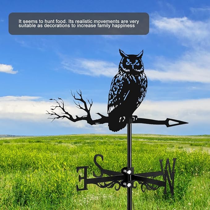 Metal Rooster Shape Weathervane, Roof Mount Weather Chicken Wind Vane Direction Indicator,Outdoor Scene Garden Chicken Weather Vane Ornament for for Shed Farmhouse Yard Patio Decor (Owl)