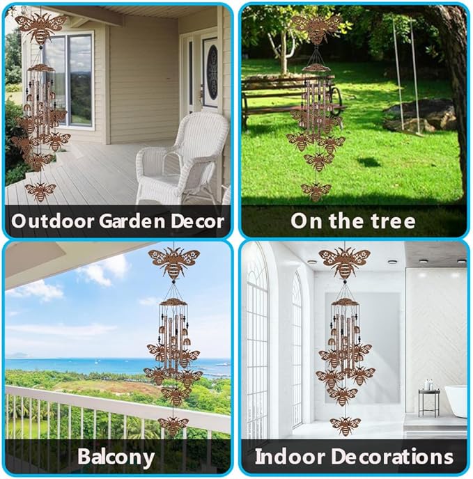 Bees Wind Chimes for Garden,Home,Balcony,Yard,Outdoor Decor, Bee Wind Bell, Memorial Windchimes, Bee Decoration, Wind Catcher, Blessing Wind Chime for Mom,Grandma,Family,Women,Friend