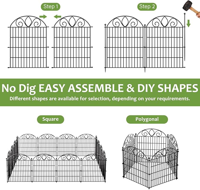 8 Panels No Dig Tall Garden Fence Panel – 48" H X 21' L Rustproof Metal Dog Fence Outdoor for Yard, Decorative Animal Barrier Fence for Pet, Garden Border, Patio, Flower Beds| Temporary Fencing