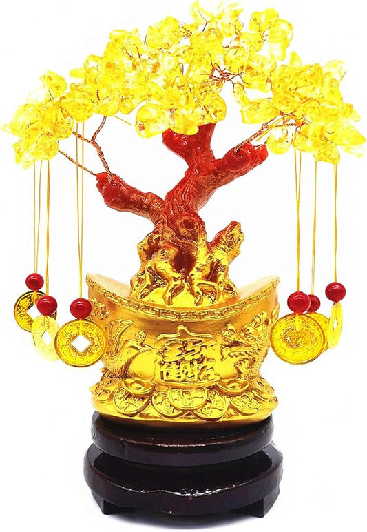 Feng Shui Citrine Quartz Crystal Money Tree Bonsai Style Decoration for Luck and Wealth (Yuan Bao)