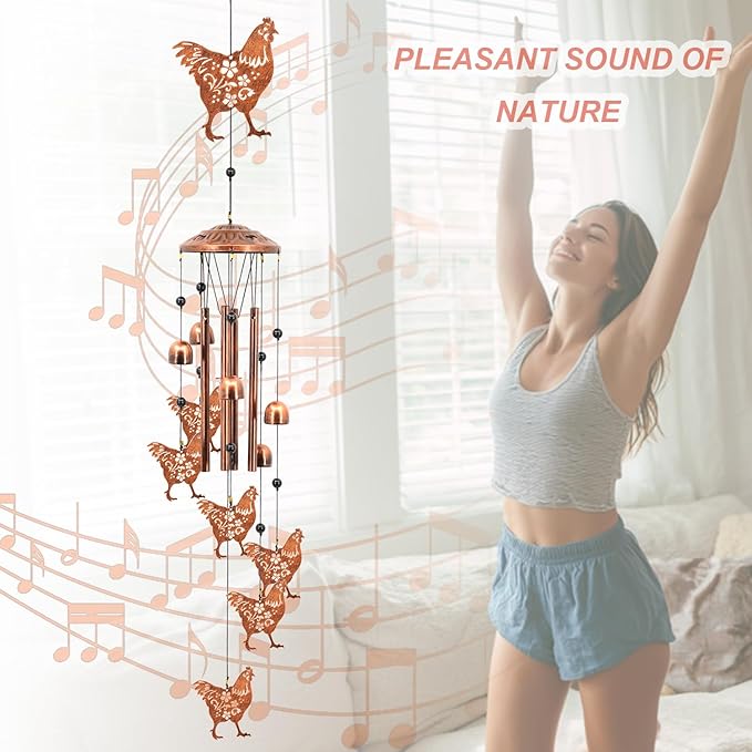 Chicken Wind Chimes for Outside, Chicken farimhouse Memorial Gifts for Men/Women/Dad/Grandpa, Yard Outdoor Decor, Home Lawn Patio Garden Decoration(Chicken)