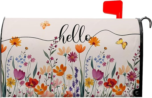 Spring Mailbox Cover Watercolor Summer Mailbox Covers Magnetic Standard Size Colorful Floral Mail Box Wrap Butterfly Decorations for Outside Garden Yard Fall Summer Autumn