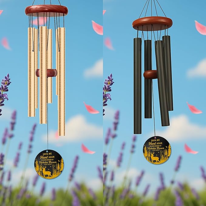 Personalized Hunting Memorial Wind Chime – “Until We Hunt Again” Wind Chimes – Custom Name & Years – Outdoor Sympathy Gift for Hunters, Dad, or Grandpa – Memorial Garden Remembrance Chime