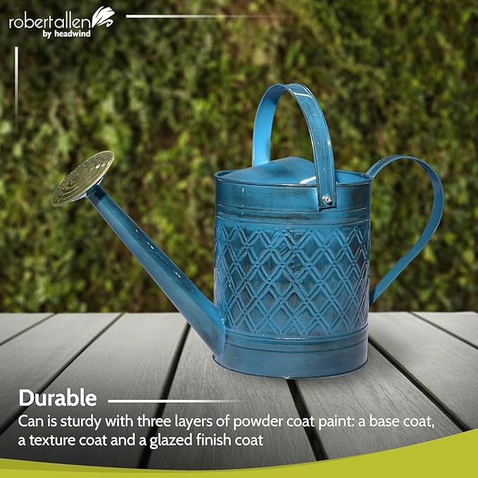 Headwind Wexley Metal Watering Can Outdoor – Mountain Blue Wave 2 Gallon Decorative Metal Watering Cans for Garden, Patio, and Indoor Plants – Durable, Stylish, and Easy to Use by Robert Allen