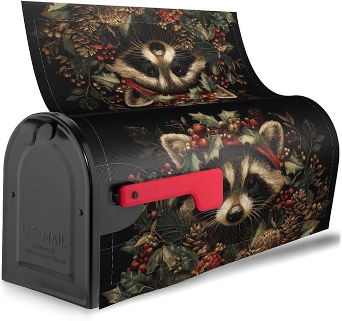 Christmas Raccoon Mailbox Covers Magnetic Letterbox Covers 21x18 Inch for Garden Outdoor Decoration