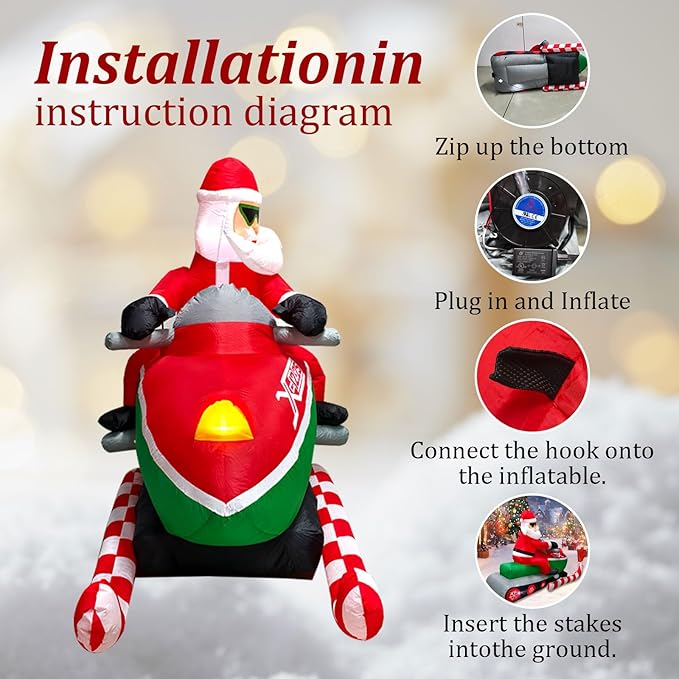 6.9 Ft Christmas Inflatables Outdoor Decorations, Inflatable Christmas Santa Claus Sitting on a Snowmobile, with Build-in LEDs Lamp Blows Up Christmas Decoration for Yard, Garden, Lawn, Outdoor