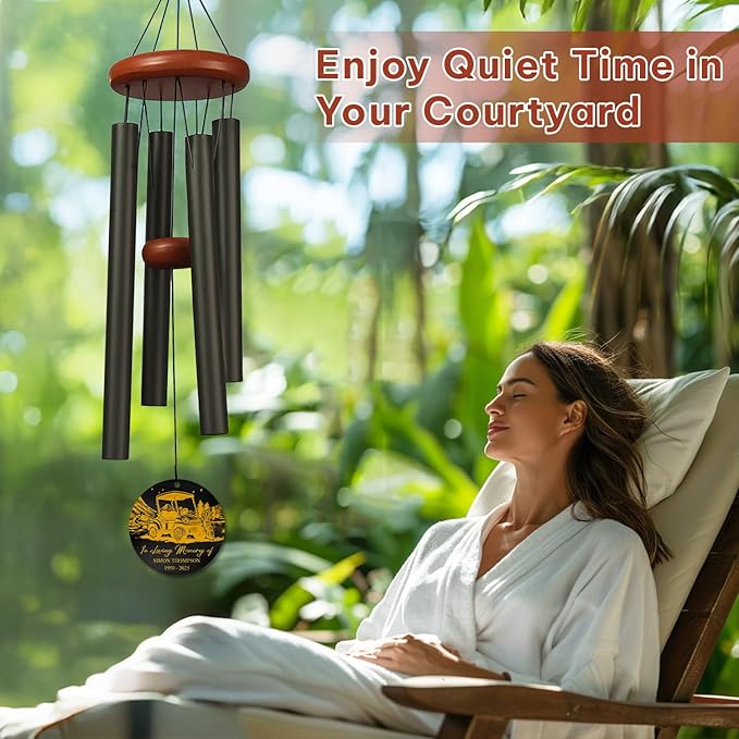 Personalized Golf Cart Memorial Wind Chime – “in Loving Memory” Custom Engraved Name & Years – Golf Lover Sympathy Gift – Outdoor Remembrance Windchime for Loss of Loved One – Memorial Garden Décor