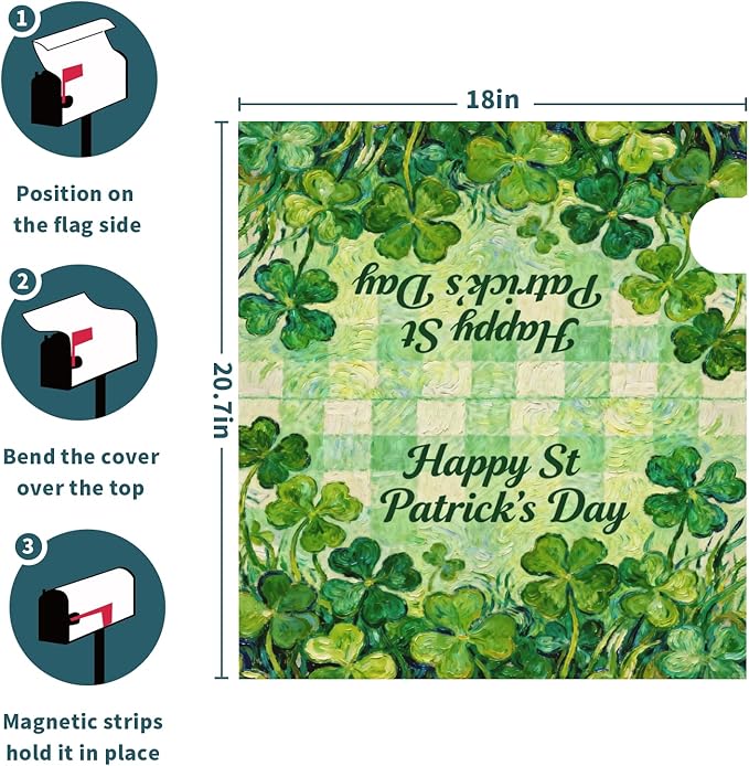 St. Patrick's Day Mailbox Covers Magnetic Standard Size Saint Patricks Shamrock Lucky Clover Plaid Spring Holiday Outdoor Decorative Letter Box Cases for Home Garden Outside Decor, 21x18 Inch