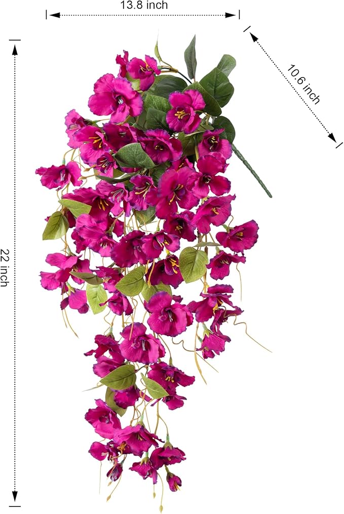 Artificial Hibiscus Fake Hanging Flowers Plants for Outdoors Spring Summer Decor, 2pcs Fuchsia Silk Hibiscus Long Trailing Vines UV Resistant Realistic Faux Flower for Outside Front Door Porch Patio
