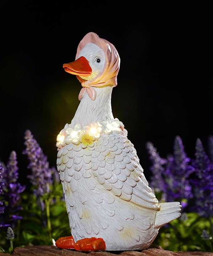 Nacome Solar Goose Outdoor Statues for Garden: Outside Decor with Glowing Flower Clearance for Porch Yard Art Lawn Ornaments Patio Balcony - Birthday Gifts for Women Mom Grandma(White)