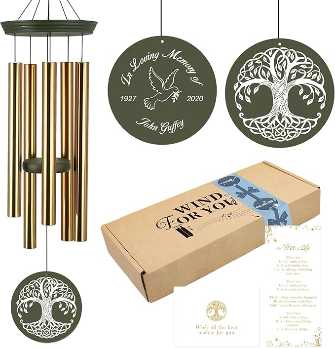 ASTARIN Memorial Tree of Life 36" Wind Chimes, Personalized Name Sympathy Wind Chime, in Memory of Loss Mom Loved One, Large Deep Tone Bereavement Windchimes for Outside Clearance(Produced in USA)