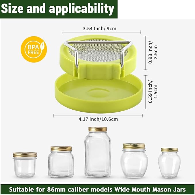 4 Set Seed Sprouter Kit for Wide Mouth Jars - Germination Tray with 316 Stainless Steel Mesh, BPA Free Plastic Drip Tray & Tilted Lid for Bean Sprouts, Broccoli, Alfalfa, Microgreens