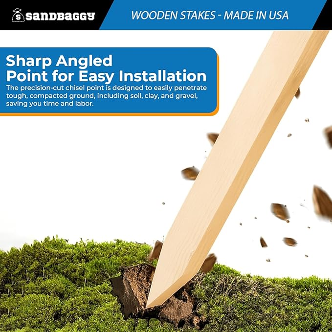 Sandbaggy 12" Wooden Grading Stakes - Heavy Duty Stakes for Construction, Gardening, Surveying, Concrete Forms - Chisel Point, Douglas Fir Wood - Made in The USA (100)