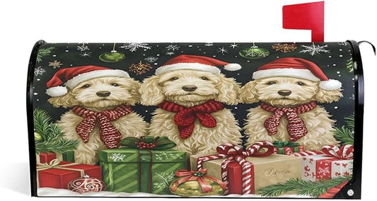 ALAZA Christmas Goldendoodles Dogs Magnetic Mailbox Cover MailWraps Garden Yard Home Decor for Outside Oversized-25.5" x20.8"