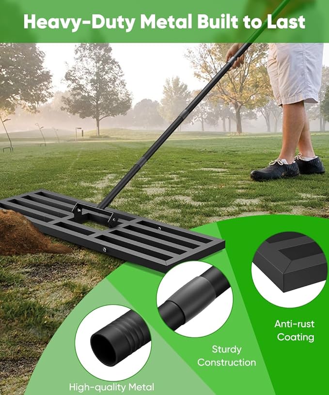 40x10 inch Lawn Leveling Rake, Upgraded Lawn Leveler Tool Heavy Duty Reinforced Connection, Garden Rake with Adjustable Long Handle, Ground Leveler for Yard Smoothing Soil Grass Dirt Sand
