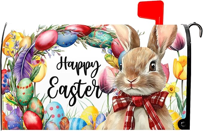 Easter Mailbox Covers Magnetic Standard Size 21 X 25.5 Inch Egg Bunny Floral Magnetic Mailbox Covers Spring Easter Mailbox Wraps Post Box Cover Decoration Outdoor Garden Home Yard Outside