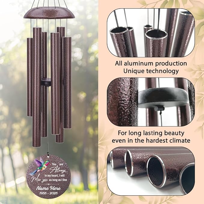 Personalized Wind Chime Memorial, Metal Wind Chime Deep Tone, Wind Chimes for Loss of Loved Father/Mother/Lover, Commemorative Sympathy Bereavement Gifts, Product in USA