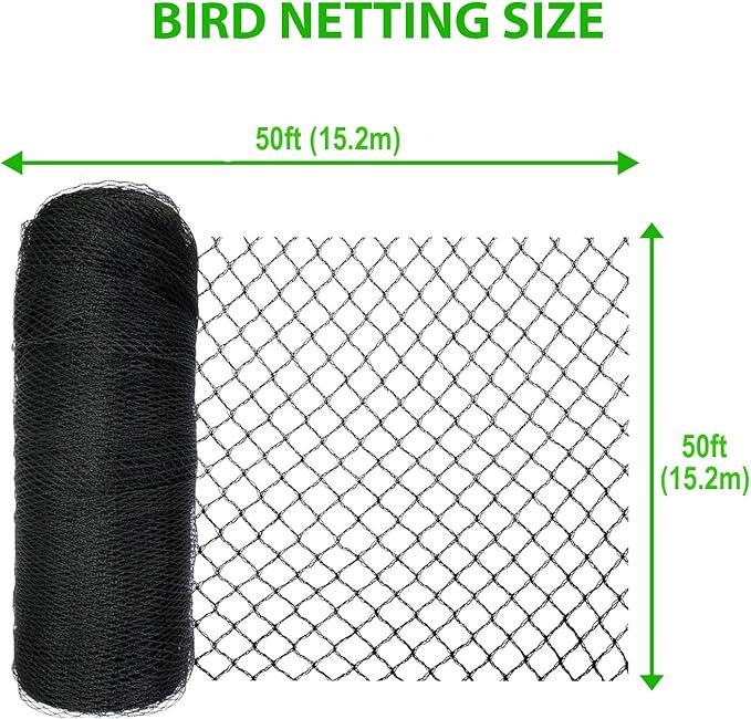 Bird Netting 50x50 ft,1" Mesh Garden Netting Pest Barrier for Plants, Fruit Trees, Vegetables, Extra Strong Woven Mesh Poultry Net for Chicken Run, Animal Fencing Against Birds, Deer, Poultry