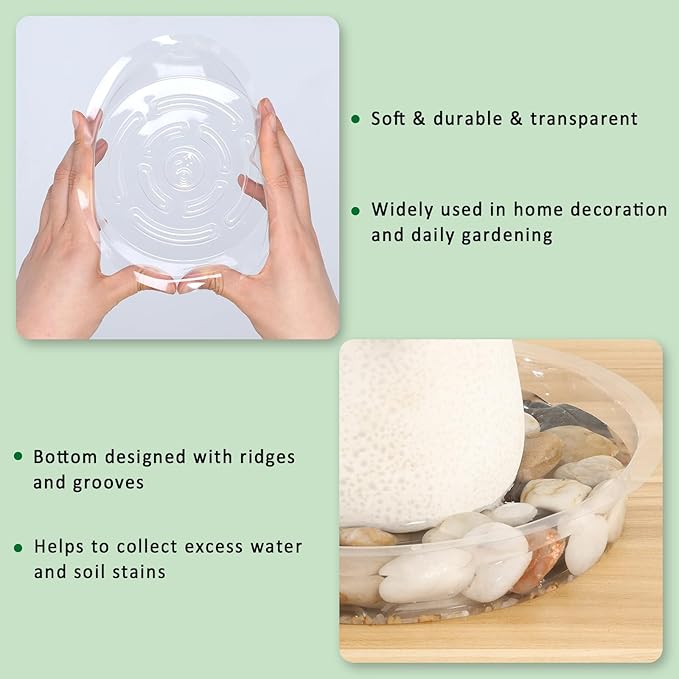 JERIA 6 Inch 20 Pack Clear Plant Saucers,Plastic Flower Pot Trays,Round Durable Plant Drip Trays for Indoor and Outdoor
