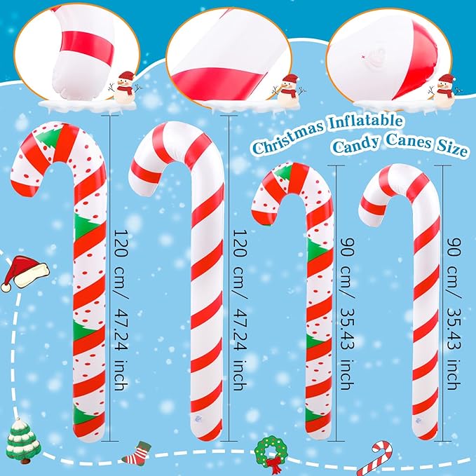 8 Pcs 47 Inch 35 Inch Christmas Inflatable Candy Canes Large Blow Up Candy Canes Balloons for Outdoor Christmas Holiday Party Decorations (Color Style 2)