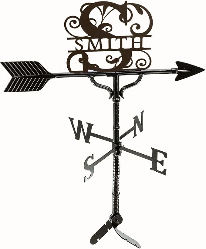 Montague Metal Products - Custom Monogram Weathervane - Metal Name Sign - Outdoor Decor - Roof Mount Included - Cast Metal - Easy to Install