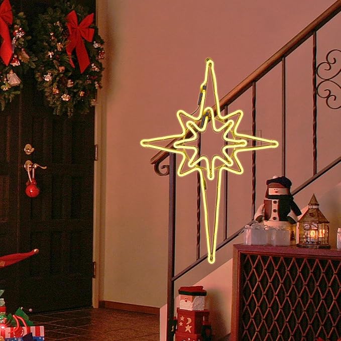 GLOWNOVA【Large 25"x16.5" 】 Large Star of Bethlehem Outdoor Lights, 408 LED Outdoor Christmas Decorations Star Light, LED Lights for Christmas Nativity Scene Outdoor Yard Porch, Warm White, CH7133