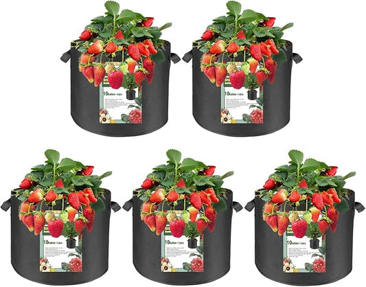 5-Pack 10 Gallon Fabric Grow Bags with Handle, Heavy Duty 300G Thickened Nonwoven with Handles and Reusable, Suitable for Garden Vegetables,Fruits and Flowers(Black)