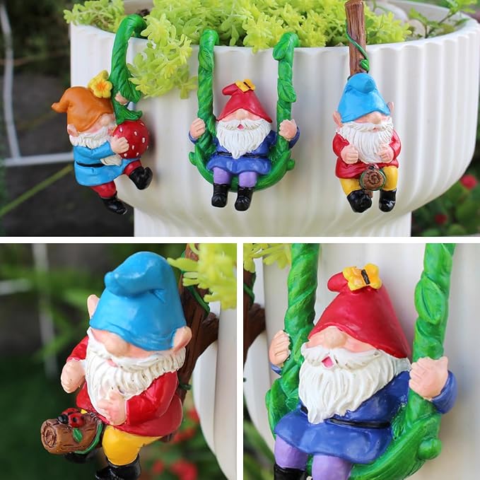 3 PCS Gnome Hanging Statues, Climbing Gnomes Tree Faces Decor Outdoor for Yard, Gnomes Statue, Outdoor Fairy Garden Resin Crafts, Flower Pot Landscape Dwarf, Micro Landscape Pendant Ornaments