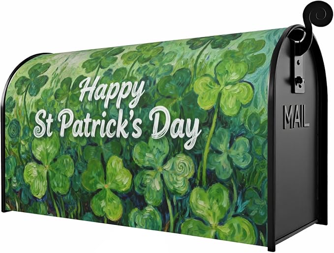 St. Patrick's Day Large Mailbox Covers Magnetic Oversized Green Shamrock Lucky Clover Saint Patricks Holiday Spring Outdoor Decorative Letter Box Cases for Home Garden Outside Decor, 25.5x21 Inch