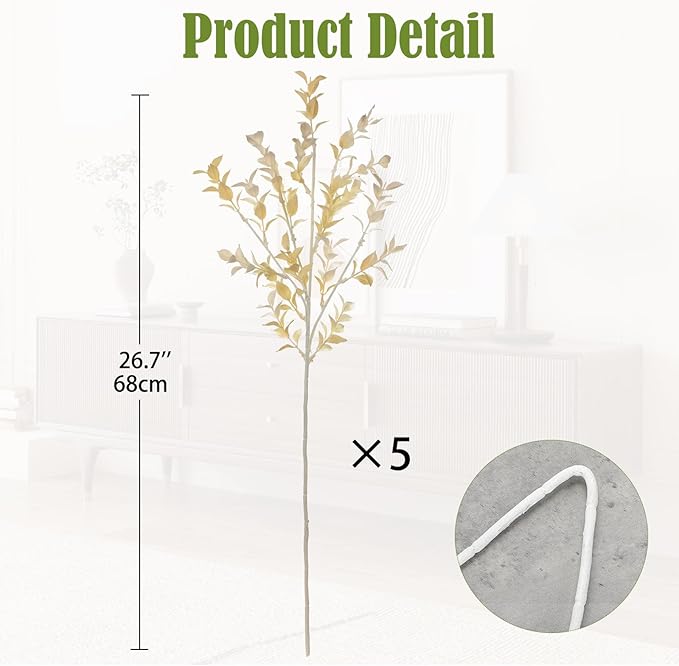 Artificial White Eucalyptus Stems 26.7" Fall Fake Leaf Branches for Floral Arrangements, Faux Autumn Plant Farmhouse Decor, Home Wedding Decorations