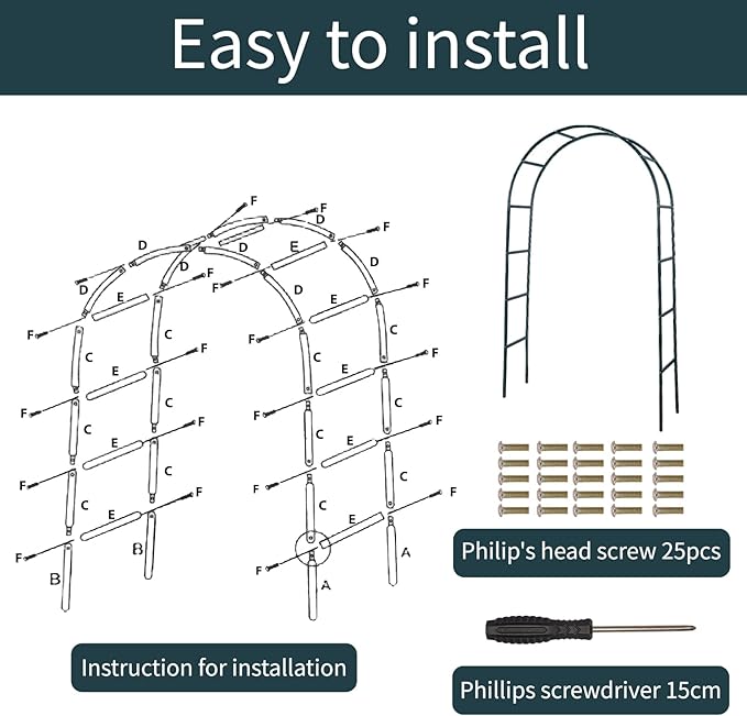 RUBFAC 94" Metal Garden Arch Trellis for Climbing Plants Outdoor, Garden Arbors and Arches, Halloween Archway for Pumpkin Balloon Rose Vines Wedding Christmas Birthday Party Decorations, Army Green