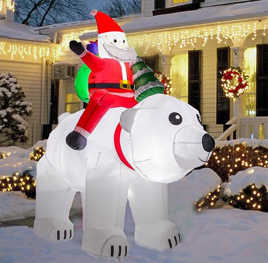 6.5 Ft Christmas Inflatable Polar Bear with Santa Claus and Christmas Tree, 5 Led Build-in LED Lights Blow up Xmas Inflatables Decoration for Yard Garden Lawn Holiday Party (Polar Bear)
