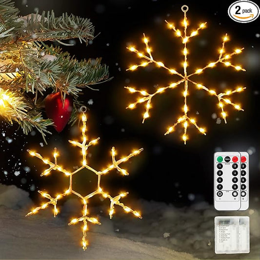 Tuanse 2 Pcs Christmas Silhouette Window Lights Christmas Snowflake Lights with Remote Control LED Lighted Snowflake Decorations Xmas for Window Wall (Warm White)