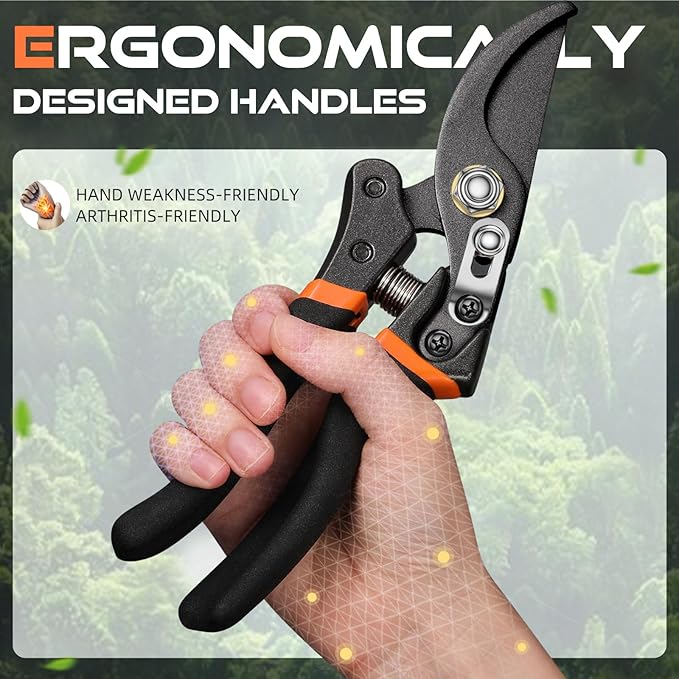 8.5" Professional Pruning Shears - Cuts 4X Easier with Ultra Sharp Japanese Steel Titanium Blade, Arthritis Friendly Garden Scissors & Plant Clippers, Effortlessly Prunes 3/4" Branches