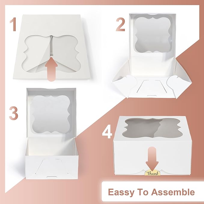 30 Pack 6x6x3 Bakery Boxes with Window – Small Cookie Boxes for Gift Giving – Treat Boxes for Small Cake, Pastry, Strawberries, Dessert, Candy, Charcuterie, Baked Goods and Food (White)