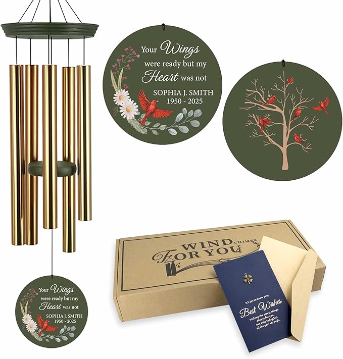 ASTARIN Personalized Large Deep Tone Cardinal Wind Chimes, Customized Memorial Gifts for Loss of Lover/Sister/Friend, Sympathy Gift Wind Chime for Condolences Remembrance(Produced in USA)