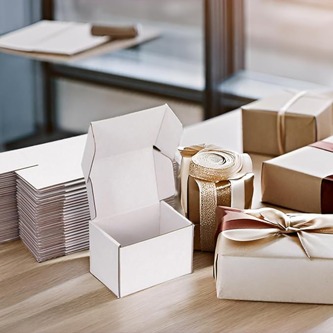 Small Shipping Boxes 6x4x4 Inch (25 Pack) - Sturdy White Corrugated Cardboard Boxes for Small Business, Ecommerce, Mailing & Packaging | Recyclable Gift & Storage Boxes