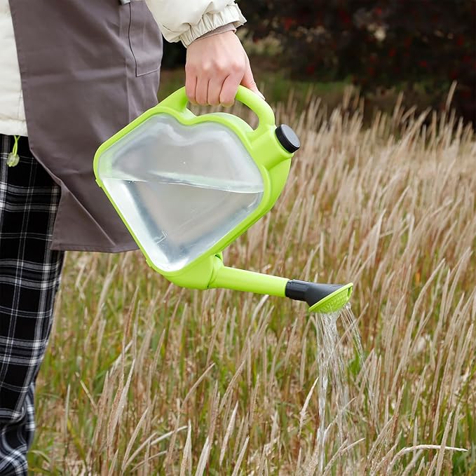 4L Foldable Clear Plastic Watering Can with Rotating Nozzle Long Spout Ideal for Indoor and Outdoor Gardening - Green