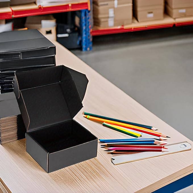 Small Shipping Boxes 8x6x3 Inch (25 Pack) - Sturdy Black Corrugated Cardboard Boxes for Small Business, Ecommerce, Mailing & Packaging | Recyclable Gift & Storage Boxes